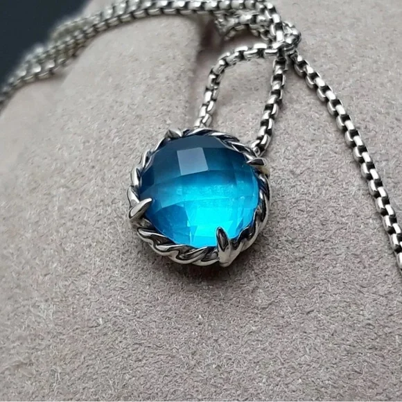 David Yurman Sterling Silver Chatelaine Pendant Necklace with Blue
